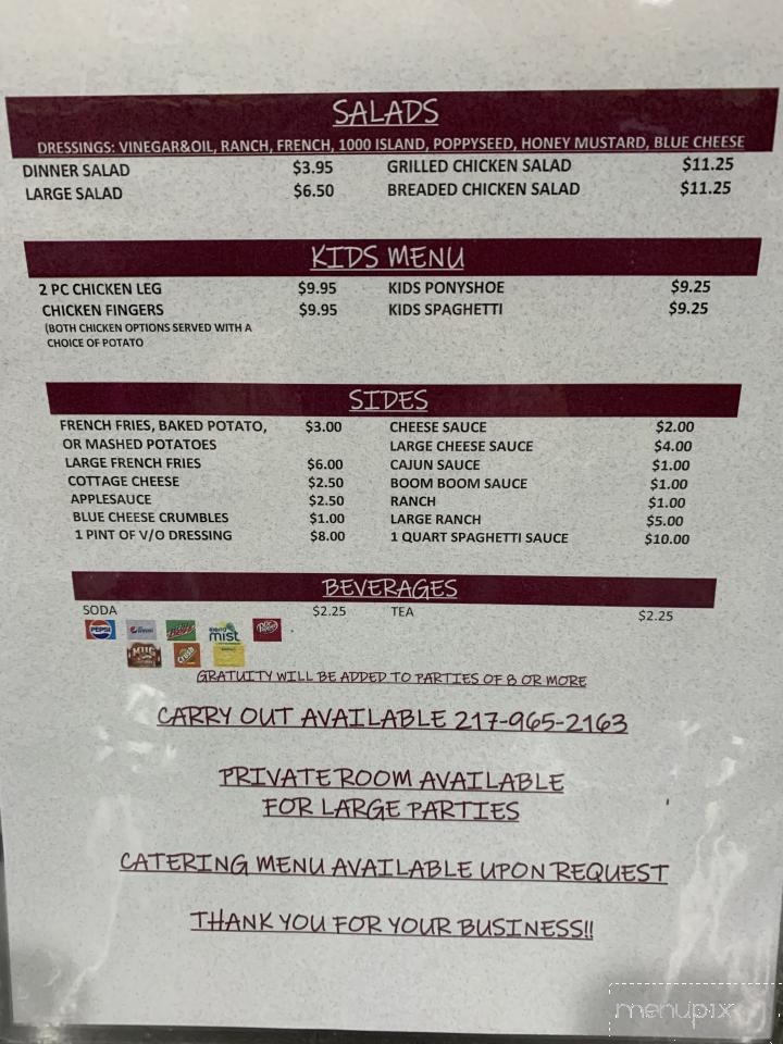 Menu of Mick And Mary's Inc in Thayer, IL 62689