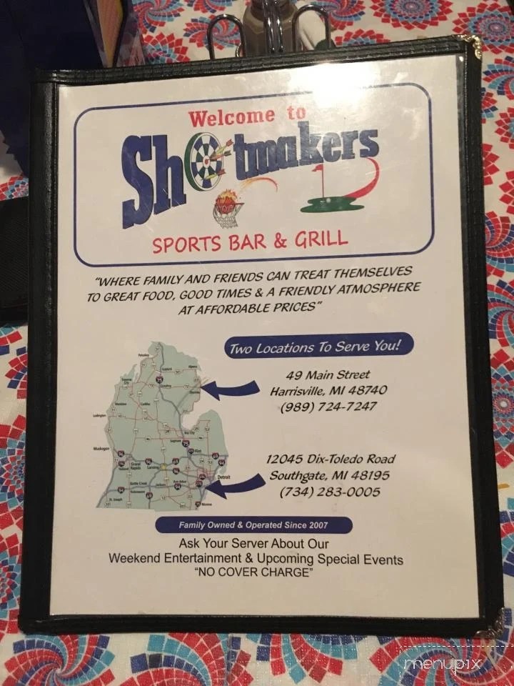 Menu of Shotmakers Sports Bar & Grill in Harrisville, MI 48740