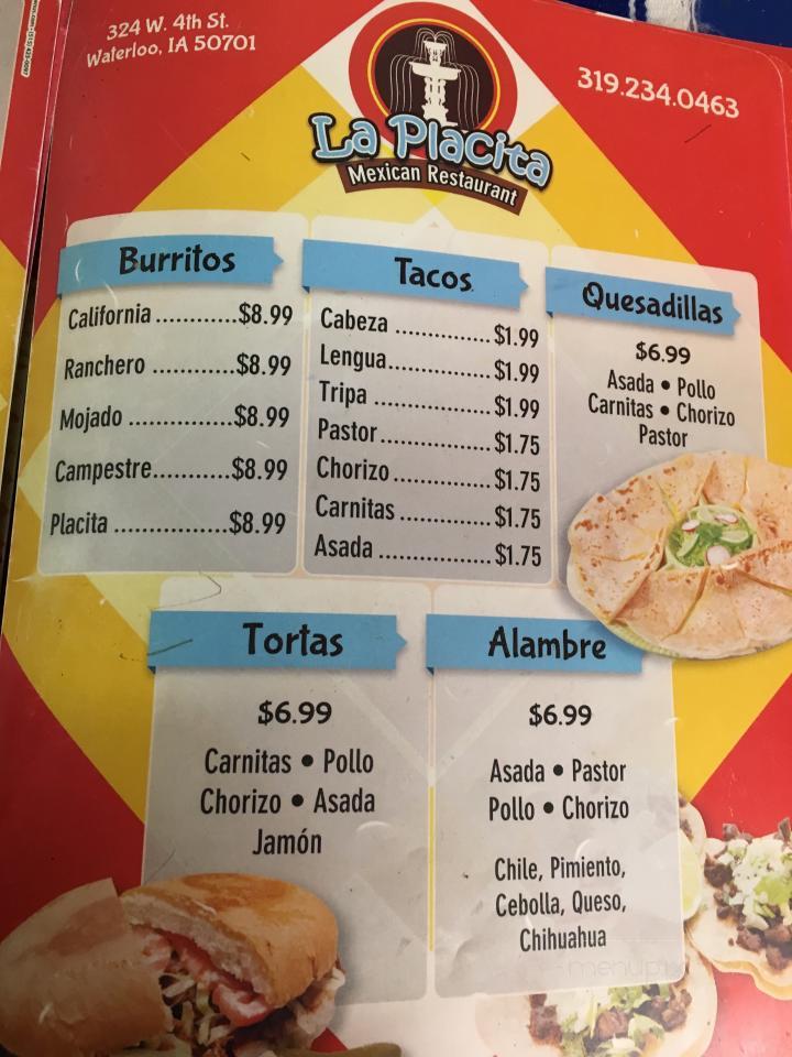Menu of La Placita Mexican Store in Waterloo, IA 50701