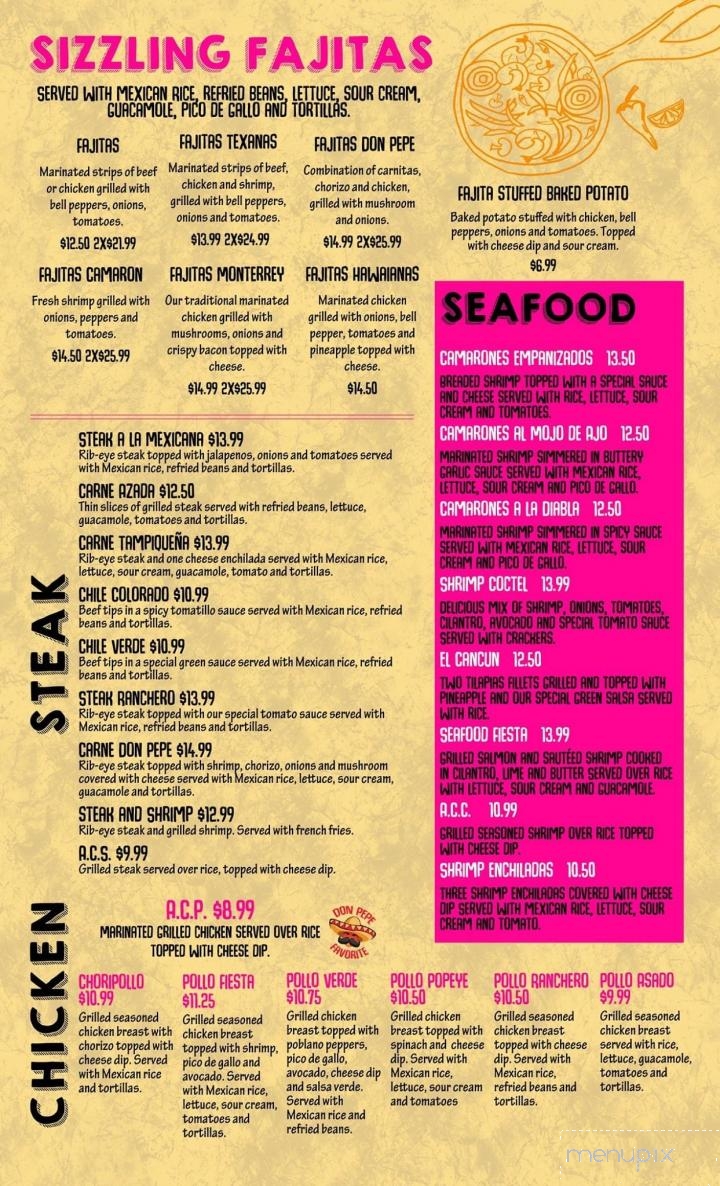 Menu of Don Pepe Mexican Restaurant in Pelion, SC 29123