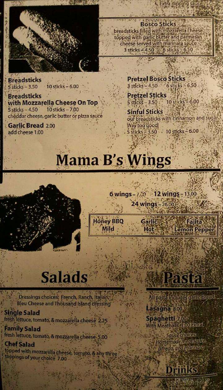 Menu of Mama B's Pizzeria in Bement, IL 61813