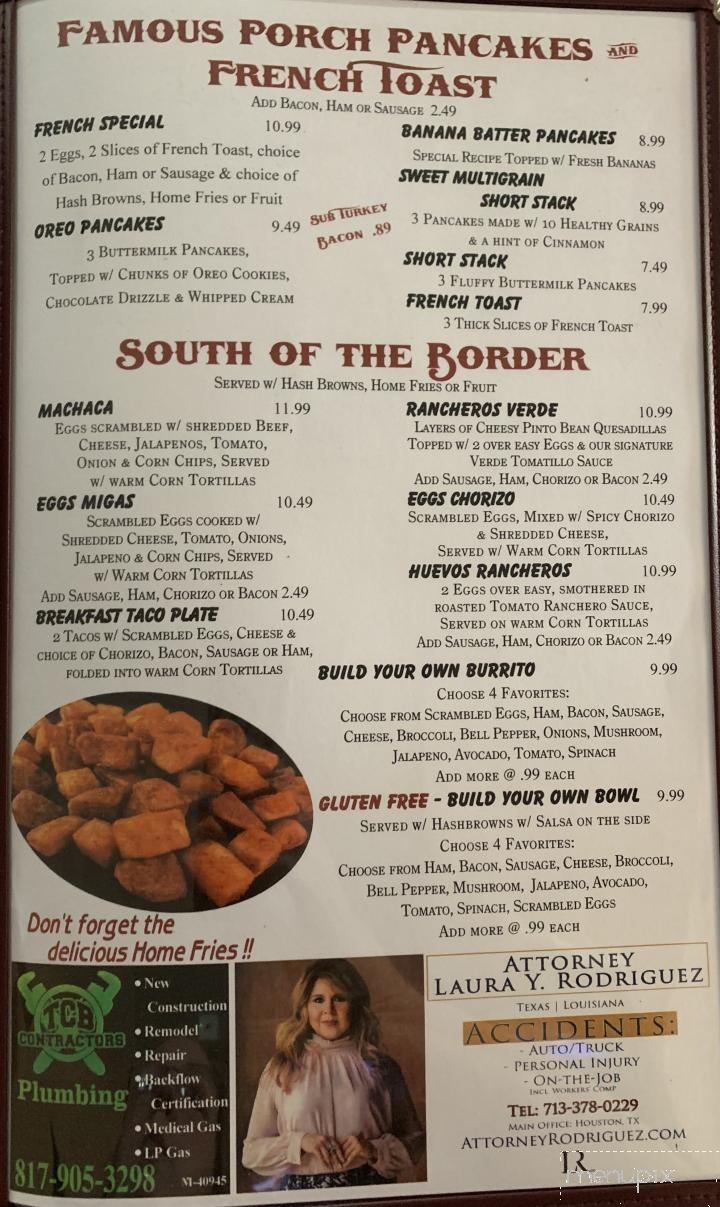 Online Menu of The Porch, Burleson, TX