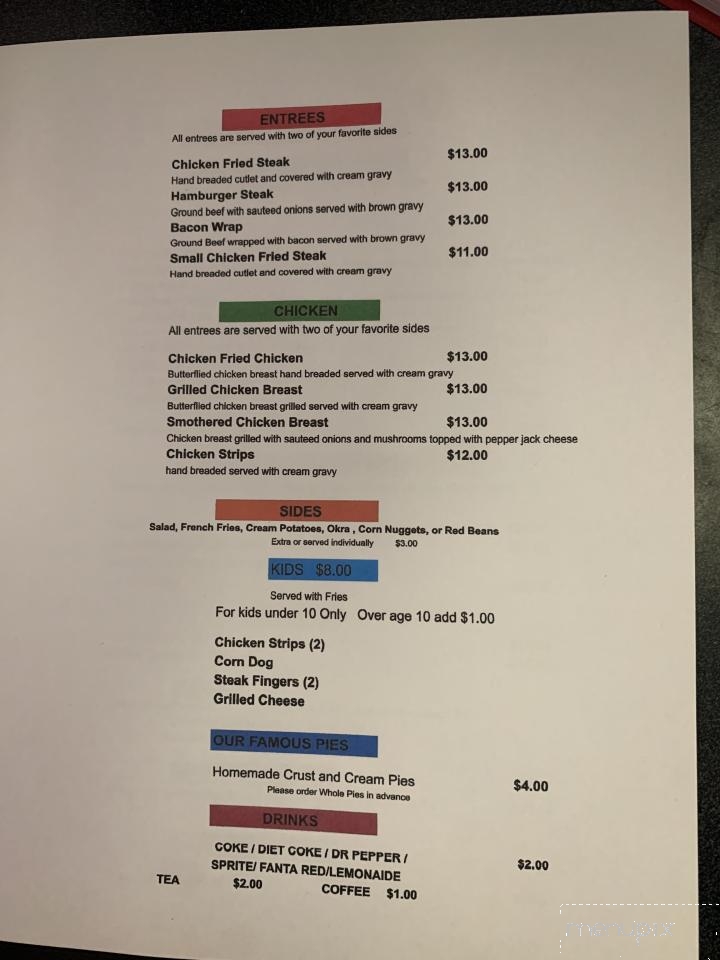 Online Menu of Jeffs Restaurant, Kress, TX