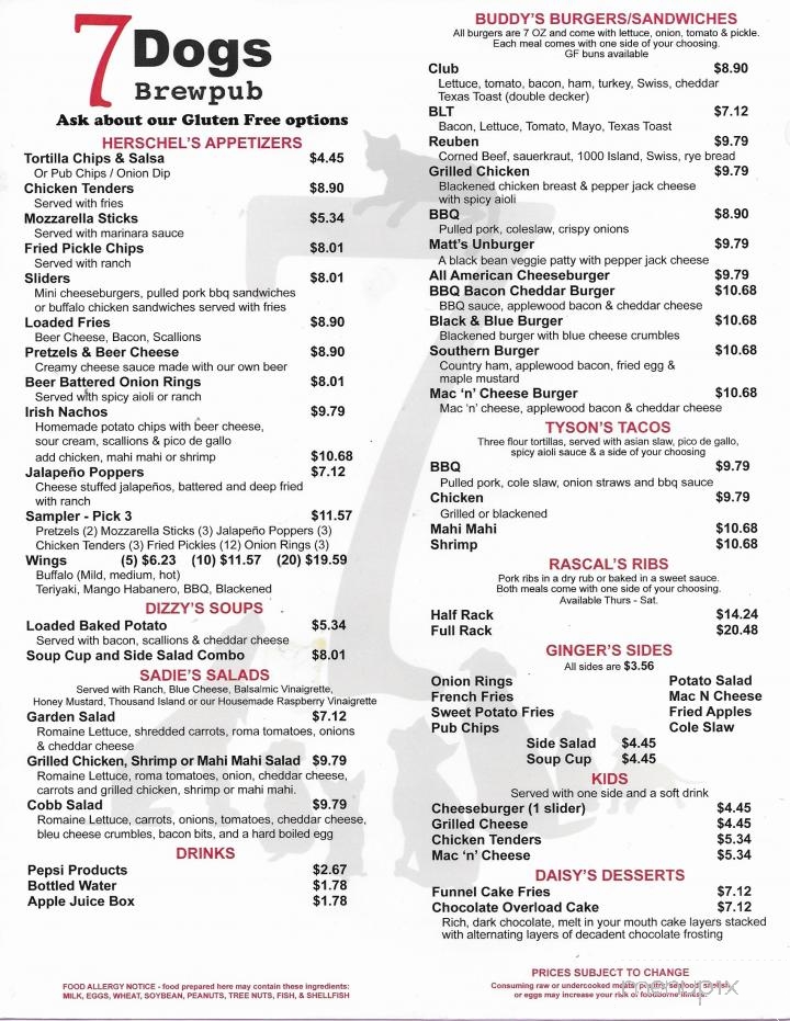 Menu of 7 Dogs Brewpub in Wytheville, VA 24382