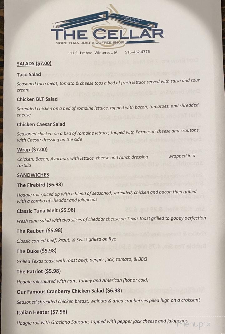 Menu of The Cellar in Winterset, IA 50273