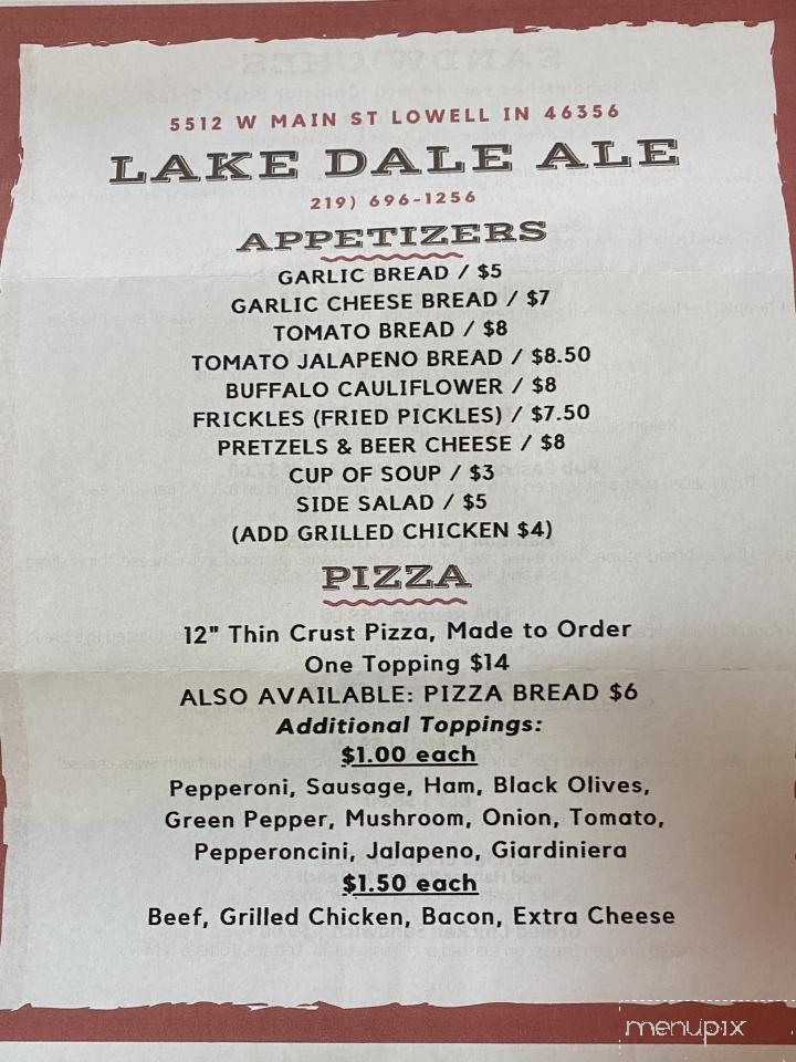 Menu of Lake Dale Ale in Lowell, IN 46356