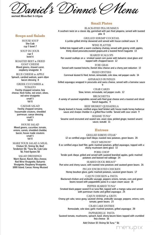 Online Menu of Daniel's, Wilson, NC