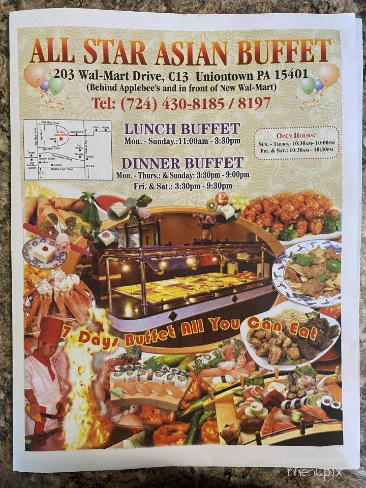 Menu of All Star Asian Buffet in Uniontown, PA 15401