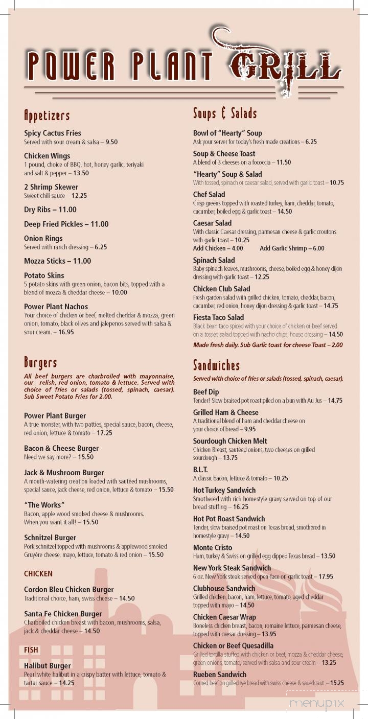 Menu of Power Plant Grill in Stony Plain, AB T7Z 1L1