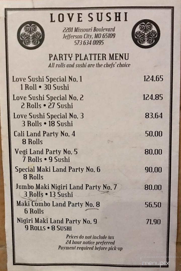 Menu of Love Sushi in Jefferson City, MO 65109