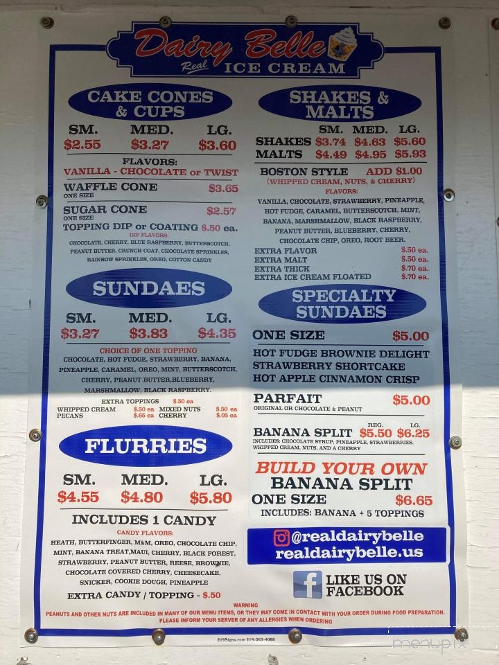 Menu of Dairy Belle in Hammond, IN 46324