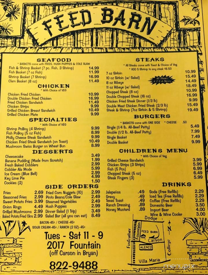 Menu of Feed Barn in Bryan, TX 77801