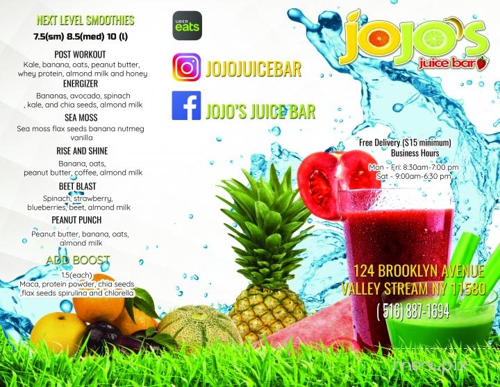 Menu of Jojo's Juice Bar and Grill in Valley Stream, NY 11581