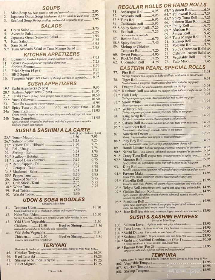 Menu of Eastern Pearl in ster, MA 01570