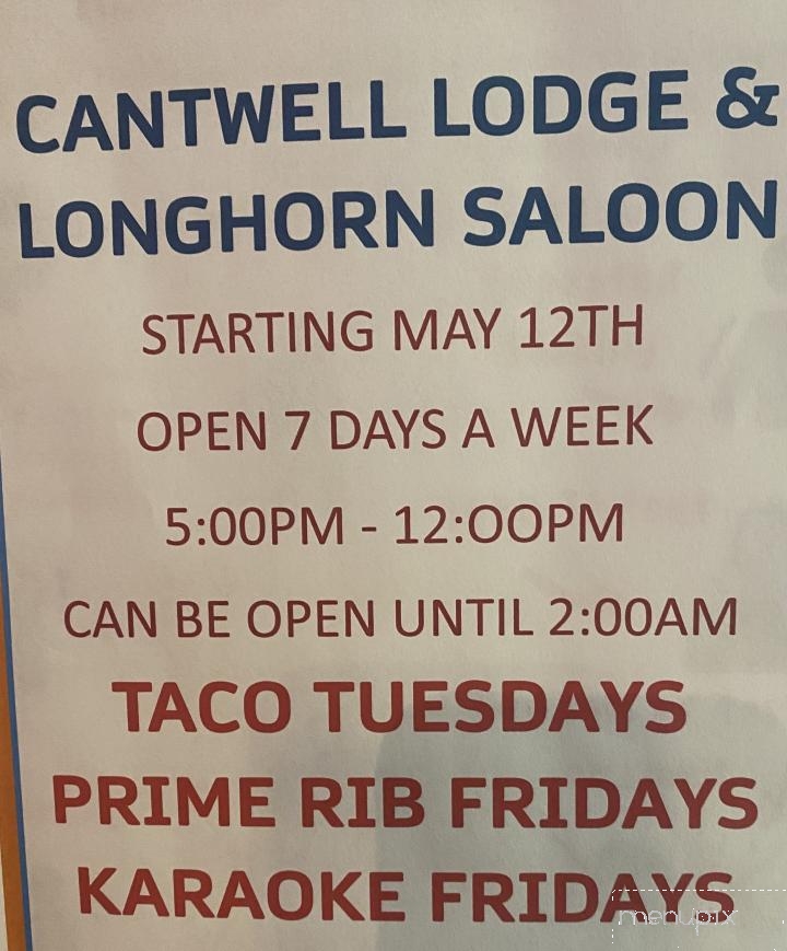 Menu of Cantwell Lodge in Cantwell, AK 99729