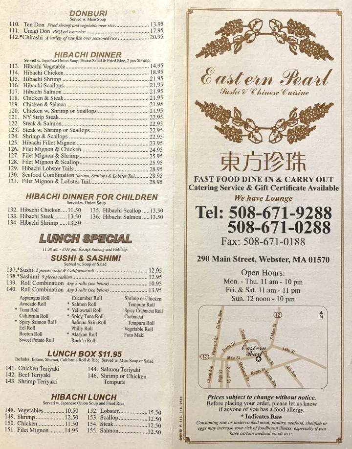 Menu of Eastern Pearl in ster, MA 01570