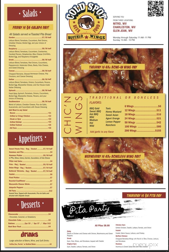 Menu of Cold Spot in Glen Jean, WV 25901