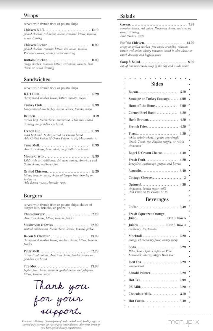 Menu of Lily's Cafe in Lombard, IL 60148