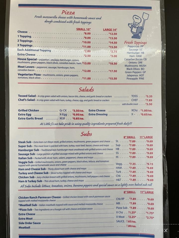 Online Menu of Little J's Pizza & Subs, La Grange, NC