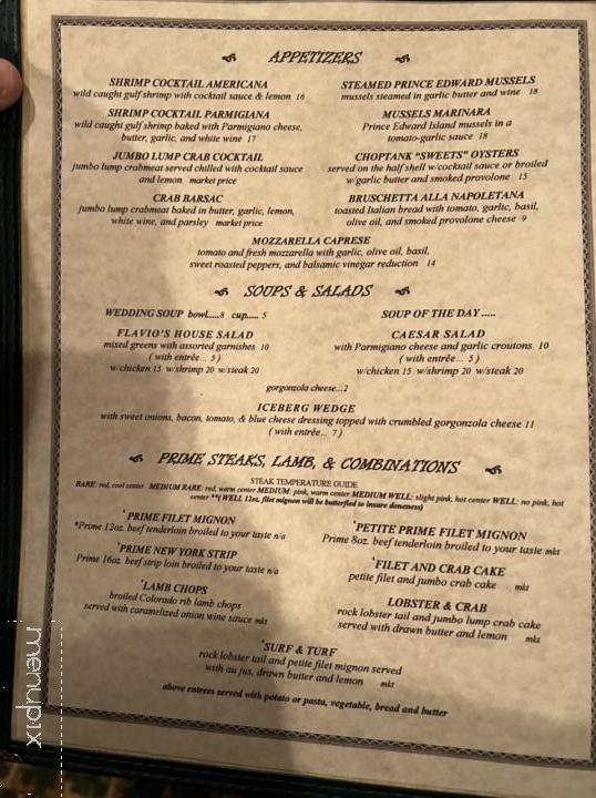 Menu of Flavio's Restaurant in Apollo, PA 15613