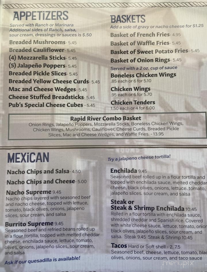 Menu of Rapid River Pub in Rapid River, MI 49878