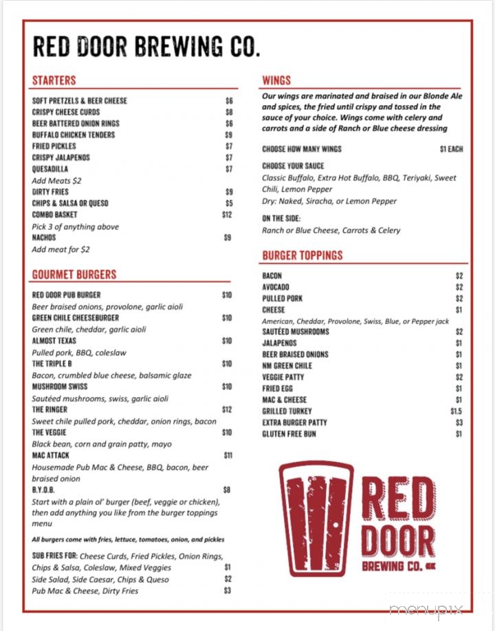 Menu of Red Door Brewing in Clovis, NM 88101
