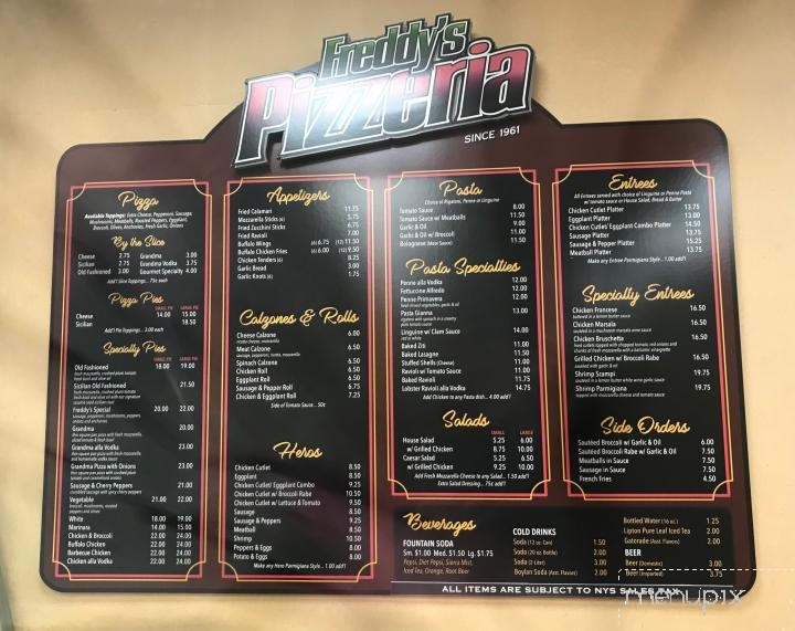 Menu of Freddy's Pizzeria in Whitestone, NY 11357