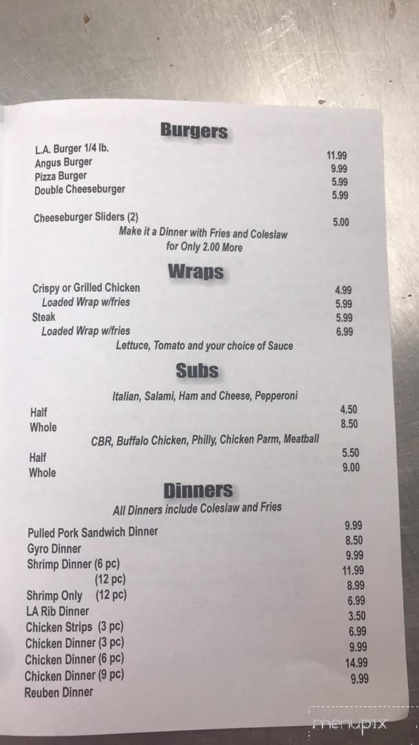 Online Menu of LA Pizza and Subs, Adena, OH