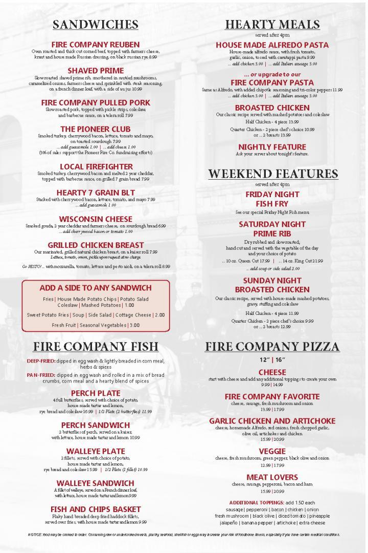 Menu of Door County Fire Company in Sturgeon Bay, WI 54235