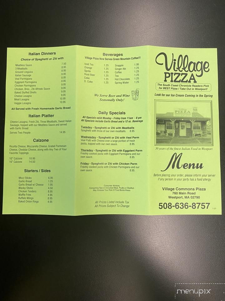 Menu of Village Pizza in Westport, MA 02790