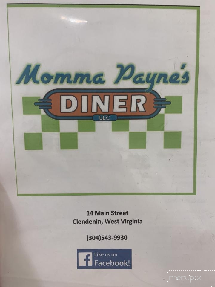 Menu of Momma Payne's Diner in Clendenin, WV 25045