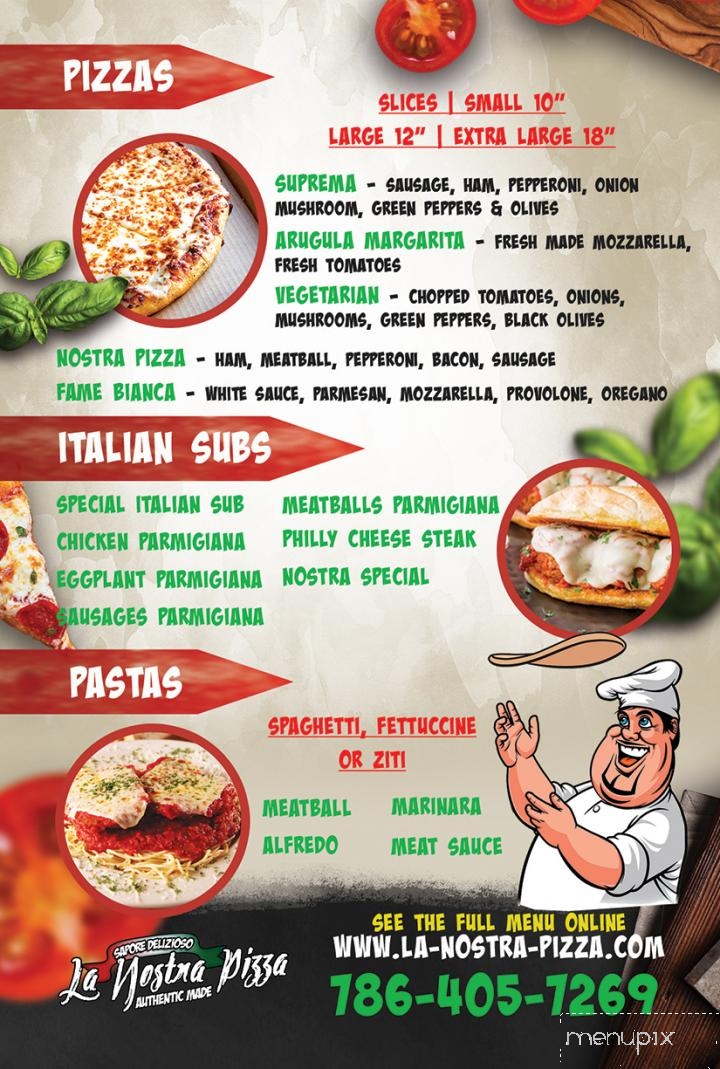 Menu of La Nostra Pizza Food Truck in Miami, FL 33174