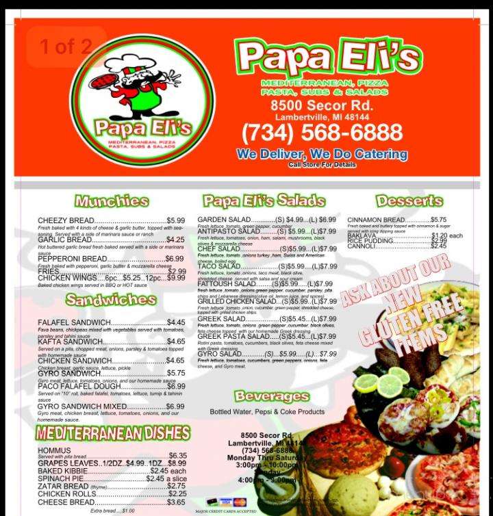 Menu of Papa Eli's in Lambertville, MI 48144