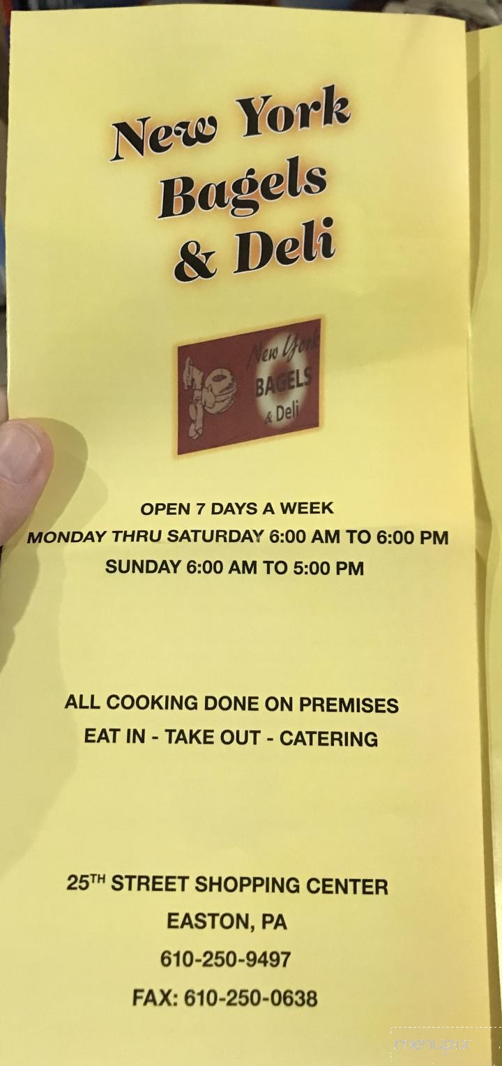 Menu of New York Bagels & Deli in Easton, PA 18045