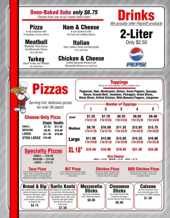 Menu of Brent's Pizza in Perry, MI 48872