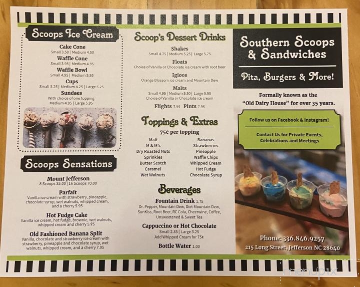 Online Menu of Southern Scoops, Jefferson, NC