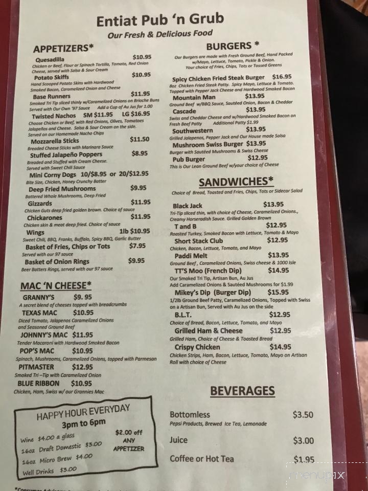 Menu of Entiat Pub 'n Grub in Entiat, WA 98822