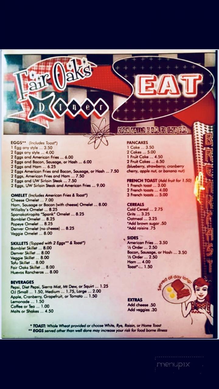 Menu of Fair Oaks Diner in Madison, WI 53714