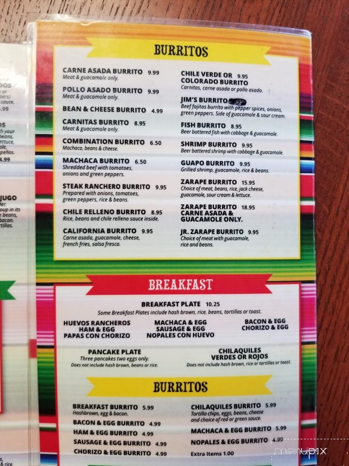 Online Menu of El Zarape, Imperial, CA