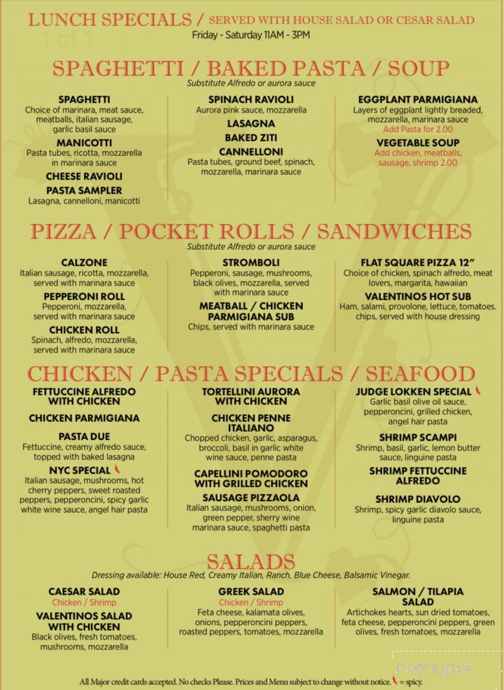 Menu of Valentinos in Rowlett, TX 75088