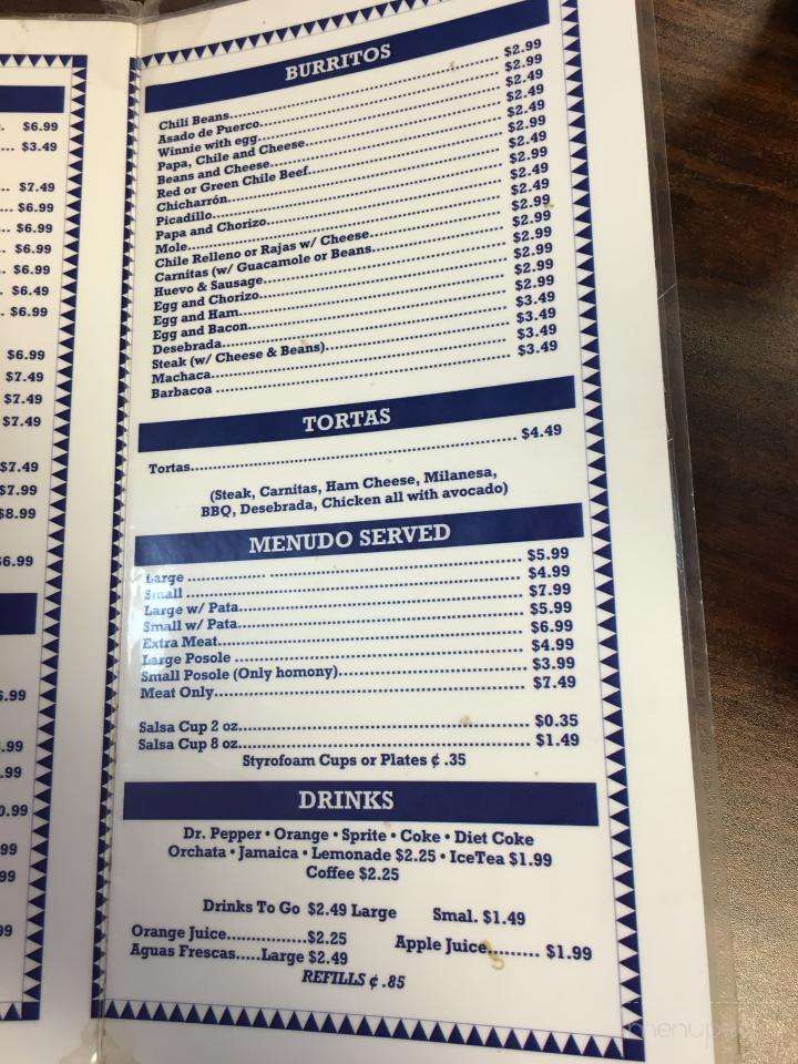Menu of Burrito's House in El Paso, TX 79924