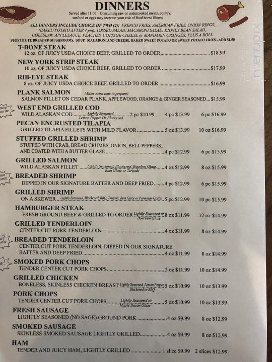 Menu of West End Restaurant in Decatur, IN 46733