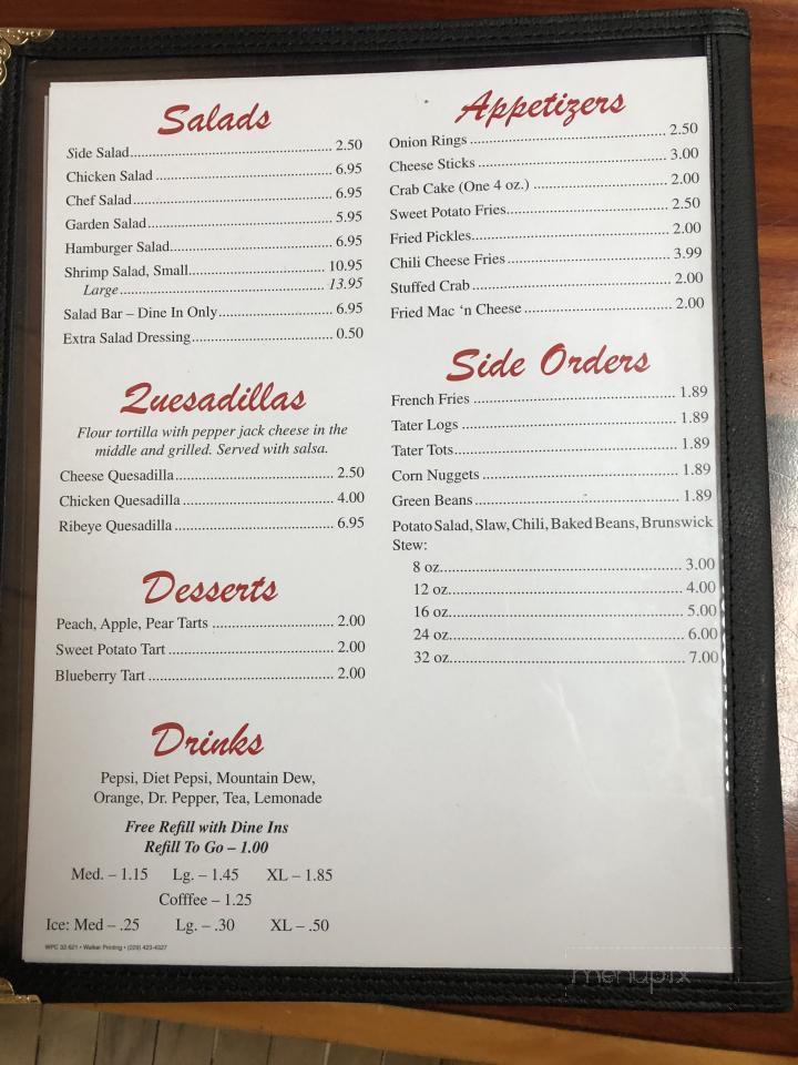 Menu of Peck's Place in Ocilla, GA 31774