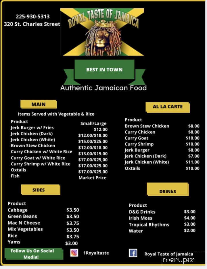 Menu of Royal Taste of Jamaica in Baton Rouge, LA 70802