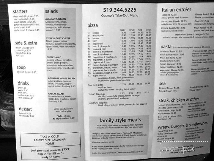 Menu of Cosmo's Tavern in Sarnia, ON N7T 6T3