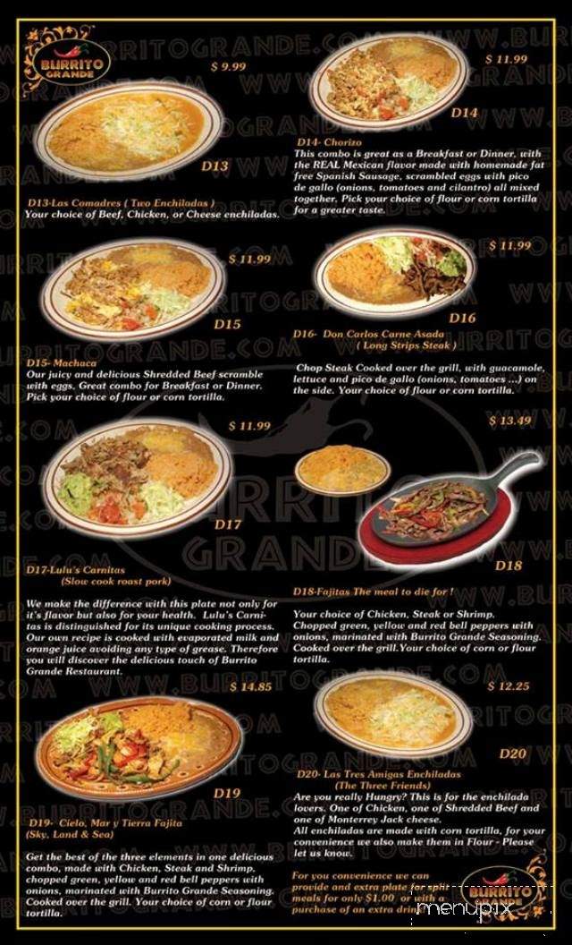Menu of Burrito Grande in Roy, UT 84067