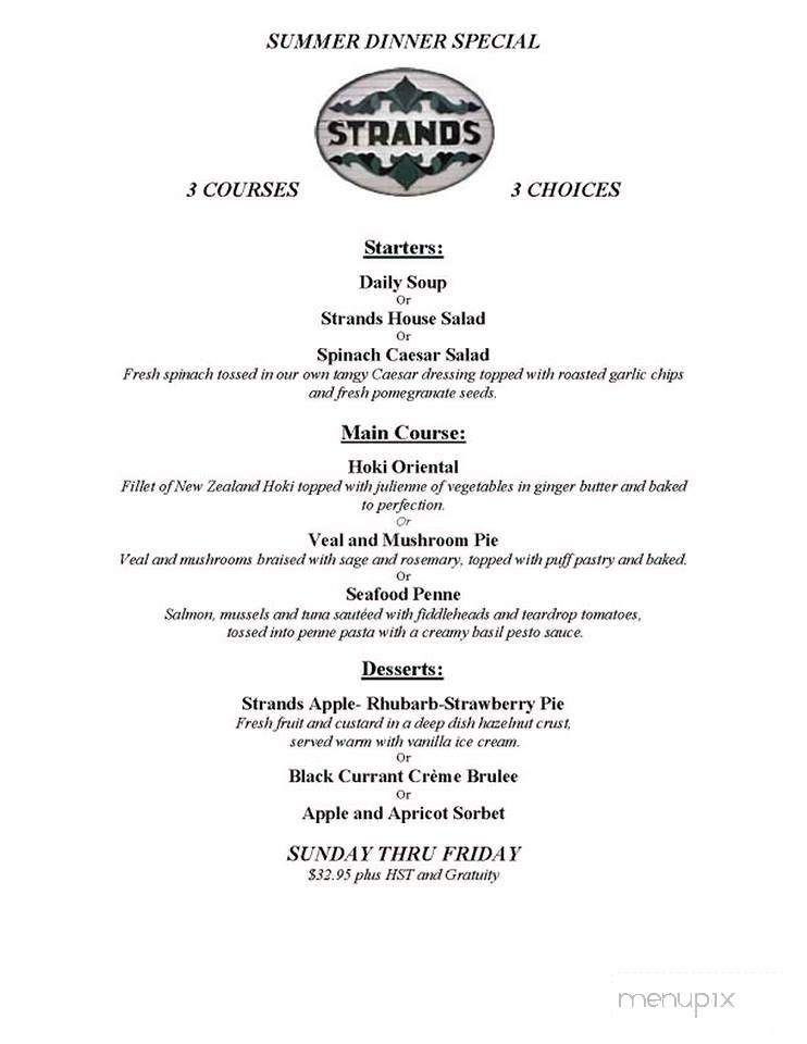 Menu of Strand's Old House Restaurant in Invermere, BC V0A 1A0