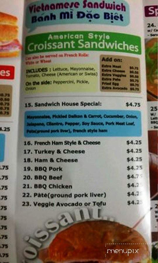 Menu of Sandwich House in Cypress, CA 90630