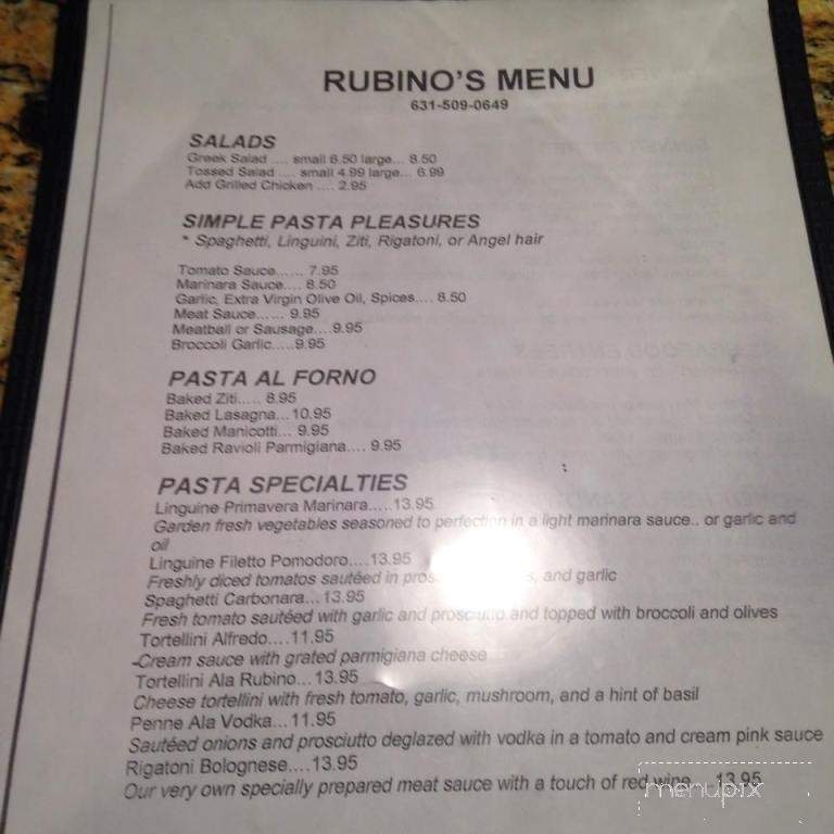 Menu of Rubino's Pizza in Miller Place, NY 11764