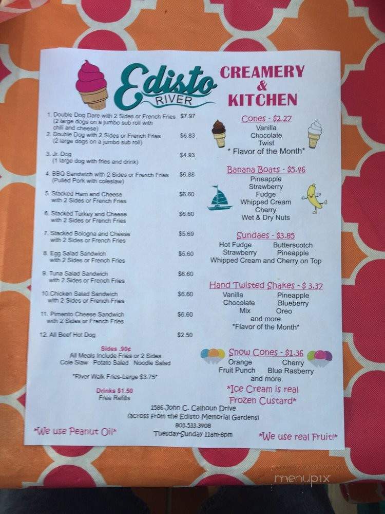 Menu of Edisto River Creamery & Kitchen in Orangeburg, SC 29115